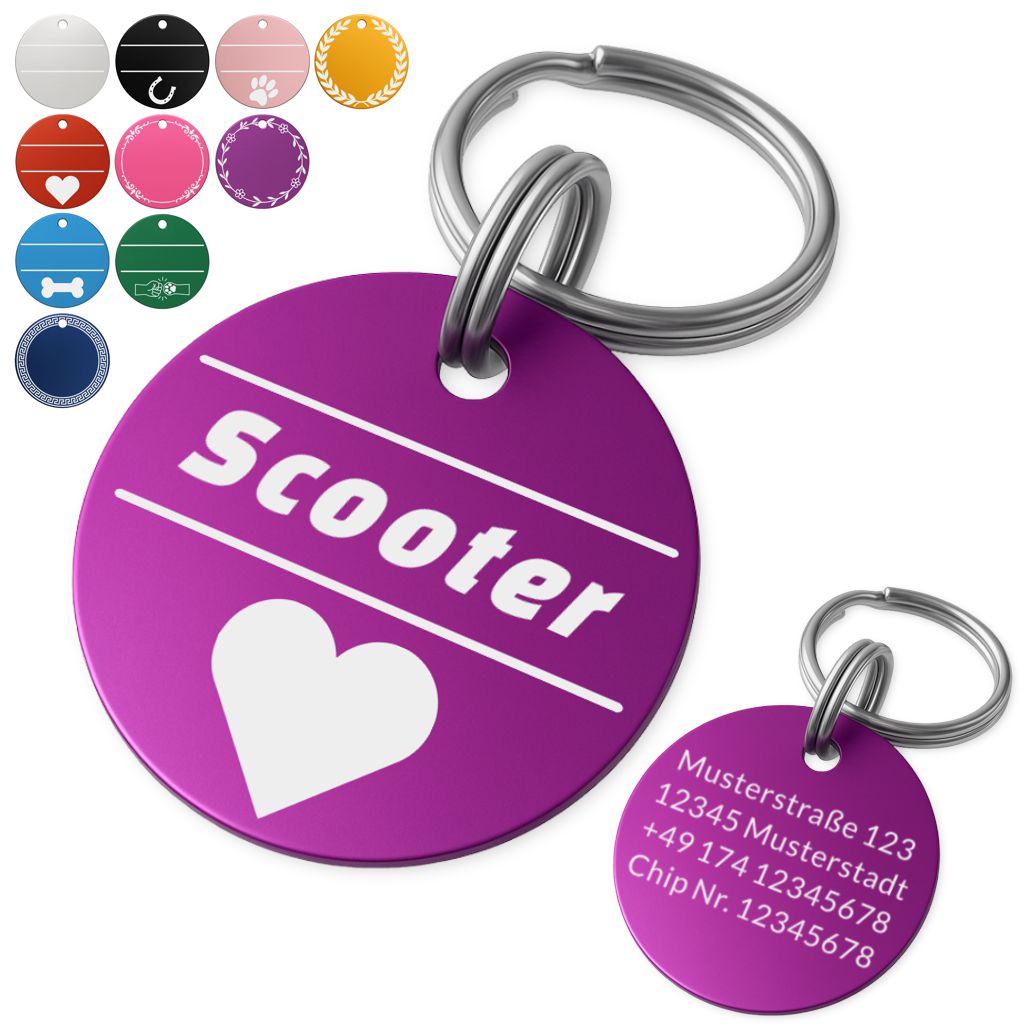 Aluminium Hundemarke mit Gravur - Personalisiert mit Name, Motiv und Text - 25, 30 oder 35 mm Durchmesser