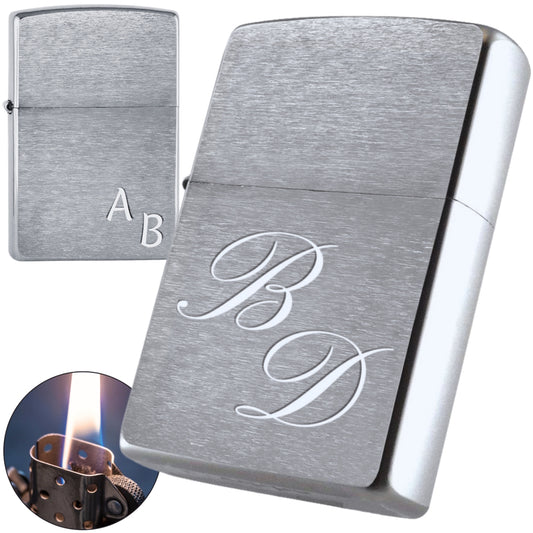Zippo® Feuerzeug Chrome Brushed mit Initialen Gravur