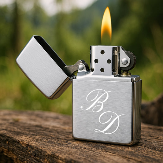 Zippo® Feuerzeug Chrome Brushed mit Initialen Gravur
