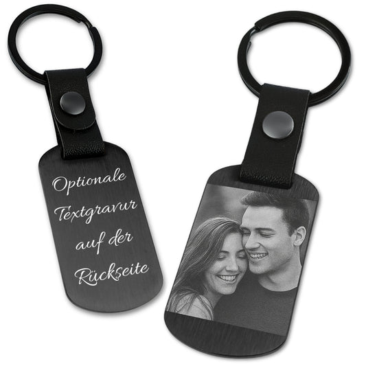 Schlüsselanhänger mit Fotogravur Schwarz Edelstahl – Personalisierbar mit Foto & Wunschtext