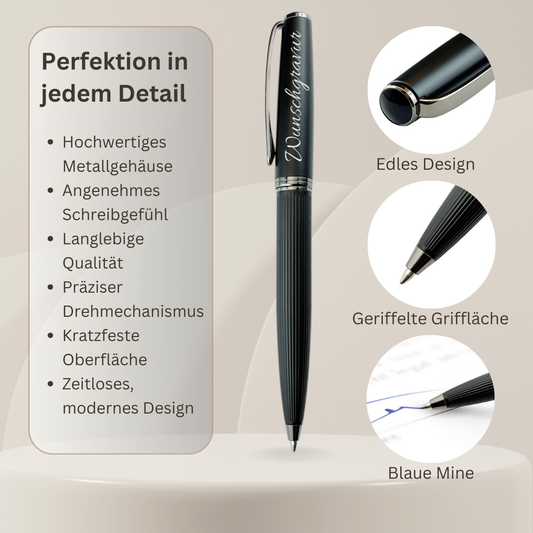 Personalisierter Kugelschreiber mit Gravur – Schwarz Matt & Geschenkbox