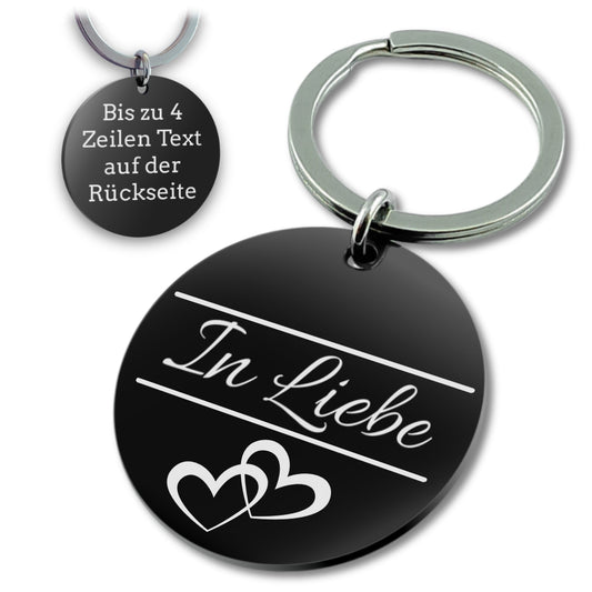 Edelstahl Schlüsselanhänger mit Gravur - 30 mm Durchmesser - Runder Anhänger schwarz - Mit Motiv und Text - Liebe & Verbundenheit