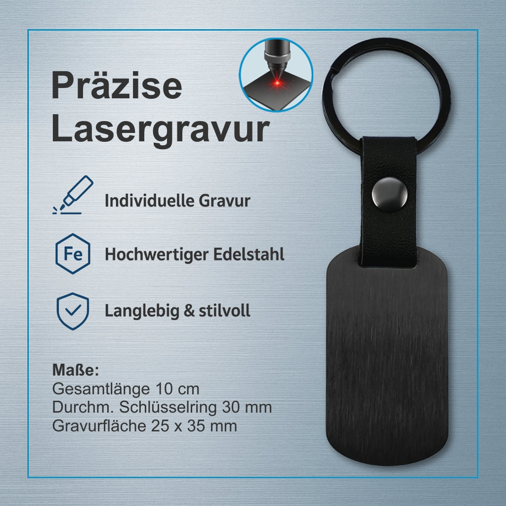 Schlüsselanhänger mit Fotogravur Schwarz Edelstahl – Personalisierbar mit Foto & Wunschtext