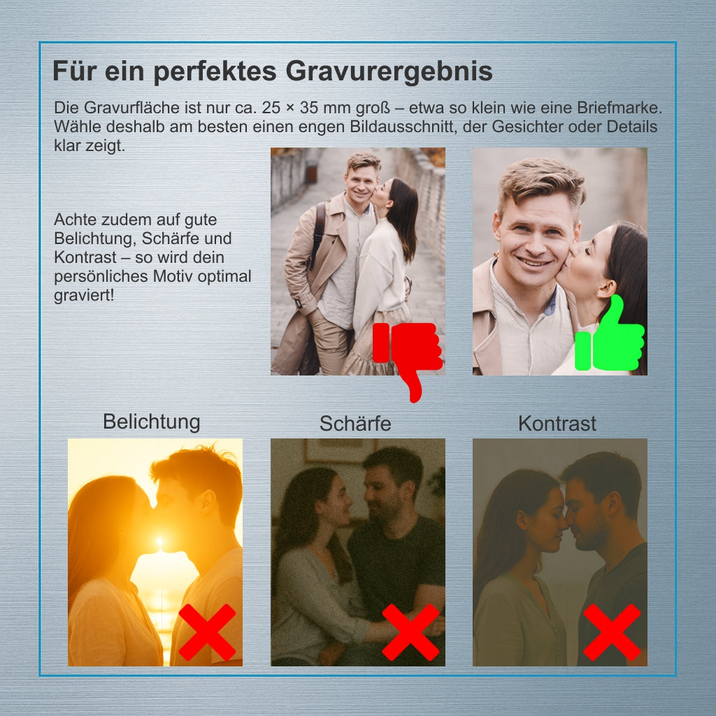 Schlüsselanhänger mit Fotogravur Schwarz Edelstahl – Personalisierbar mit Foto & Wunschtext