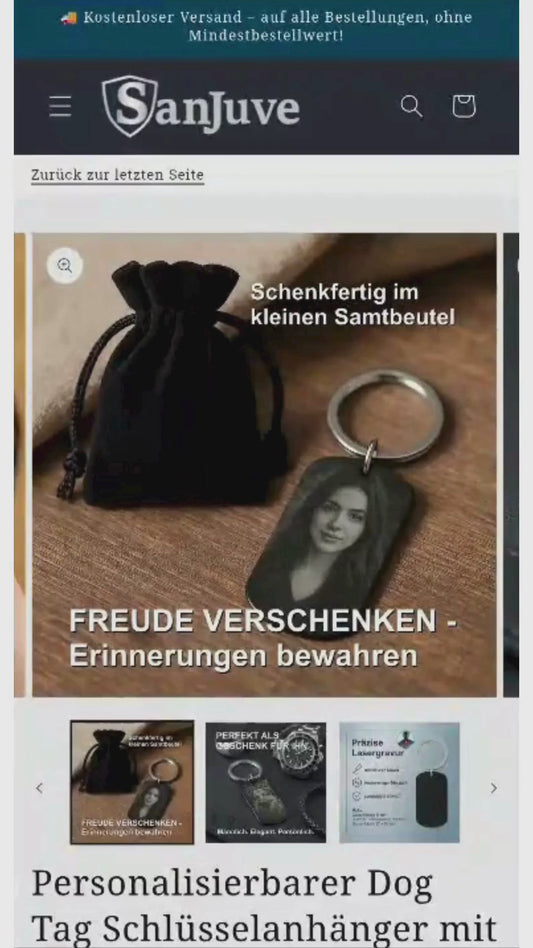 Personalisierbarer Dog Tag Schlüsselanhänger mit Fotogravur – Schwarzer Edelstahl mit Wunschtext und Bild