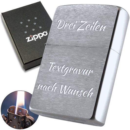Zippo® Feuerzeug Chrome Brushed mit 3-zeiliger Textgravur