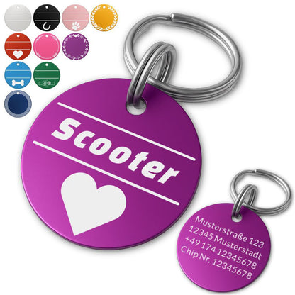 Aluminium Hundemarke mit Gravur - Personalisiert mit Name, Motiv und Text - 25, 30 oder 35 mm Durchmesser