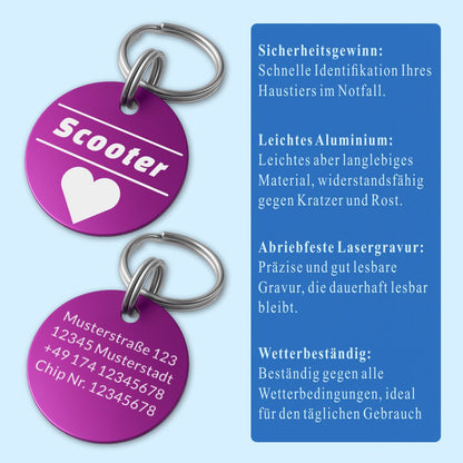 Aluminium Hundemarke mit Gravur - Personalisiert mit Name, Motiv und Text - 25, 30 oder 35 mm Durchmesser