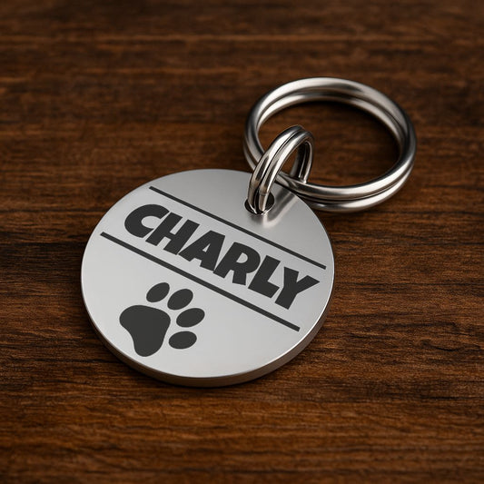 Edelstahl Hundemarke mit Gravur - Personalisiert mit Motiv und Text - 25 oder 30 mm Durchmesser