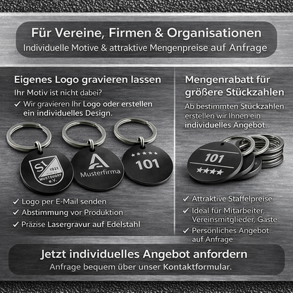 Edelstahl Schlüsselanhänger mit Gravur - 30 mm Durchmesser - Runder Anhänger schwarz - Mit Motiv und Text - Alltag & Beruf