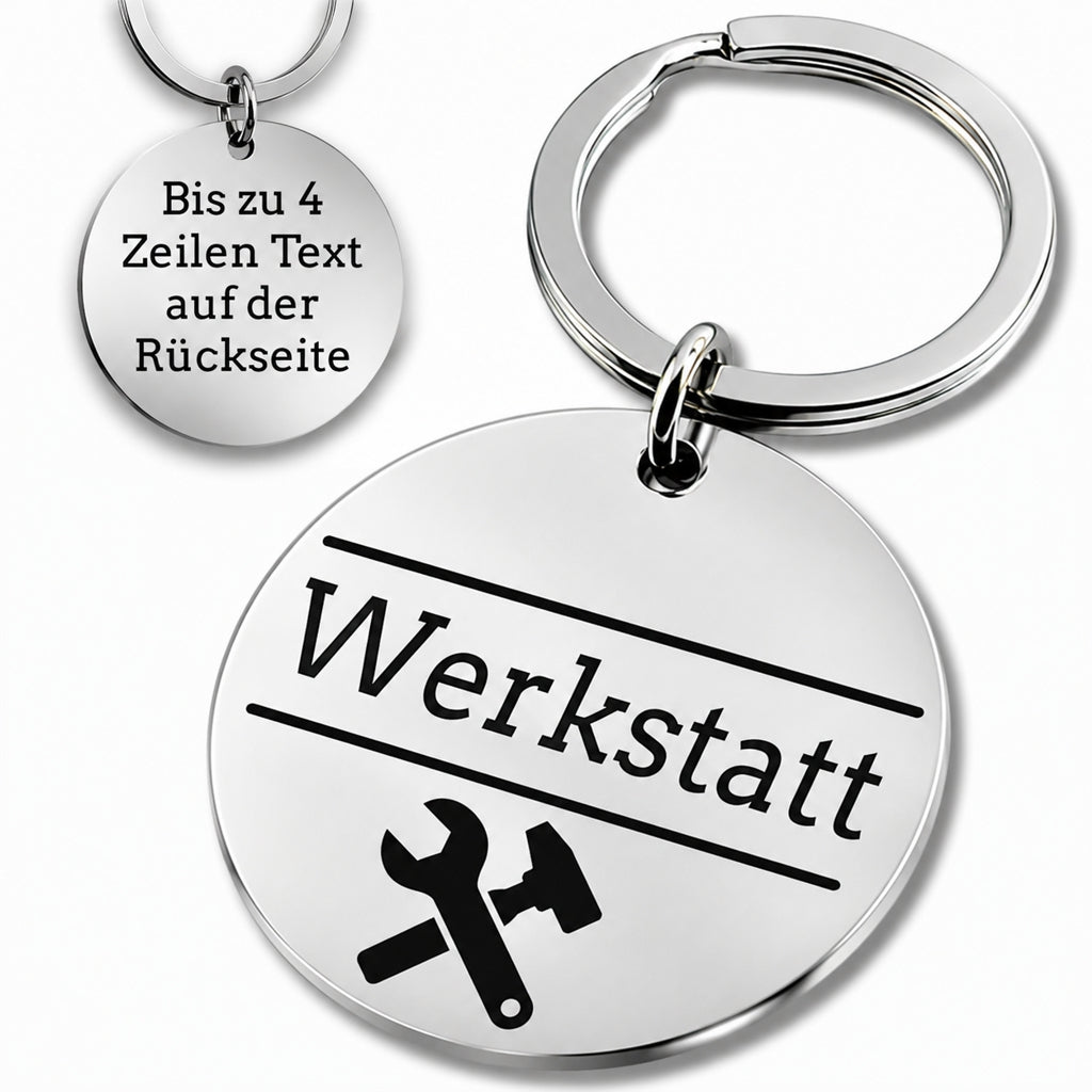 Edelstahl Schlüsselanhänger mit Gravur - 30 mm Durchmesser - Runder Anhänger - Mit Motiv und Text - Alltag & Beruf