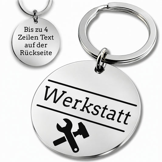 Edelstahl Schlüsselanhänger mit Gravur - 30 mm Durchmesser - Runder Anhänger - Mit Motiv und Text - Alltag & Beruf