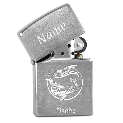 Zippo® Feuerzeug Chrome Brushed mit Sternzeichen-Motiv & Wunschgravur
