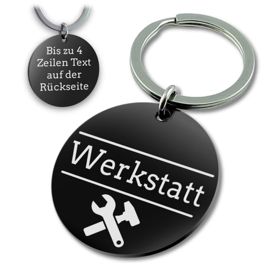 Edelstahl Schlüsselanhänger mit Gravur - 30mm Durchmesser - Runder Anhänger schwarz - Mit Motiv und Text - Alltag & Beruf